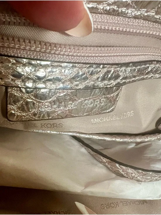 Michael Kors Metallic Golden BronzeSnake-Embossed Top-Handle Satchel - Picture 2 of 16